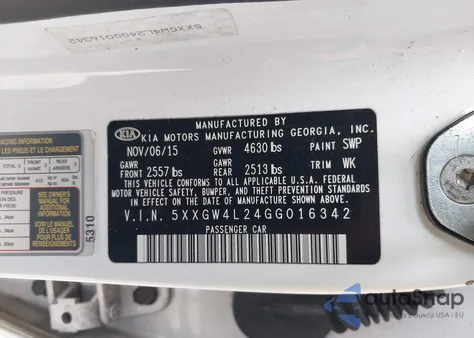 2016 Kia Optima Sx Turbo z USA, uszkodzony, nr VIN 5XXGW4L24GG016342